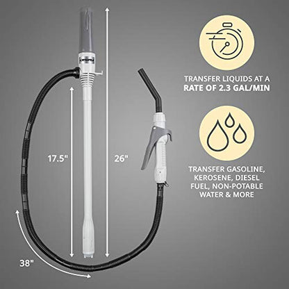 Deway Auto Fuel Transfer Pump, Flow Control Nozzle, D Battery, 2.4 GPM | Hands-free liquid transfer for cars, generators, ATVs, and lawn equipment; RoHS and CE certified. - style: Hand Trigger Nozzle