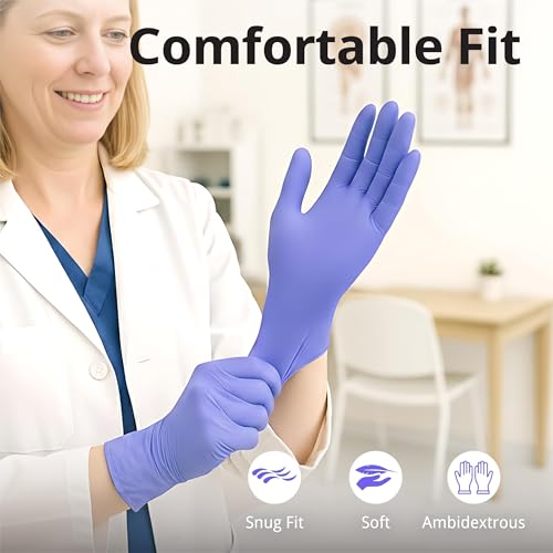 SwiftGrip Disposable Nitrile Exam Gloves, 3mil, XS, Box of 100, Violet Nitrile Gloves Disposable Latex Free for Medical, Cleaning, Cooking & Esthetician, Food-Safe, Powder-Free, Purple, Non-Sterile - size: X-Small