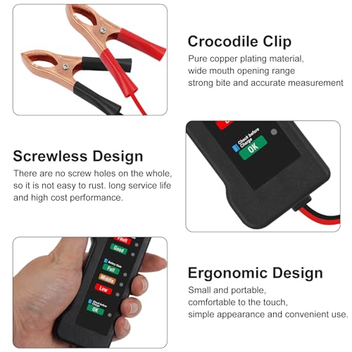 12V Car Battery Tester and Alternator Tester 12 Volt Automotive Battery Analyzer, Charging System Checker with LED Indicator for Cars, Trucks