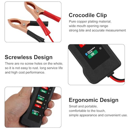 12V Car Battery Tester and Alternator Tester 12 Volt Automotive Battery Analyzer, Charging System Checker with LED Indicator for Cars, Trucks