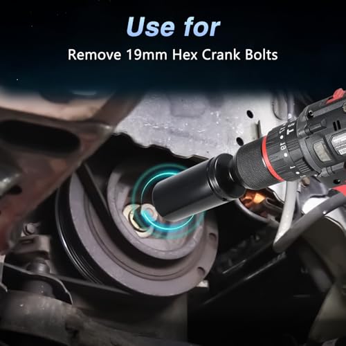 EVRBUL 19mm Harmonic Balancer Socket Compatible with Honda, 1/2" Drive 19mm Crank Bolt Socket Fit for Honda, Deep Well Impact Wrench,Crank Pulley Removal Tool Replace#77 080 - size: 19MM