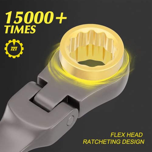EMENTOL 24-Piece Flex Head Ratcheting Wrench Set, Metric & SAE Combination | 72 Tooth Cr-V Steel 180° Swivel Flexible Ratchet Wrench Kit for Auto, Machinery Repair & Household DIY Maintenance - size: Metric 8-19mm & SAE 1/4"-7/8"