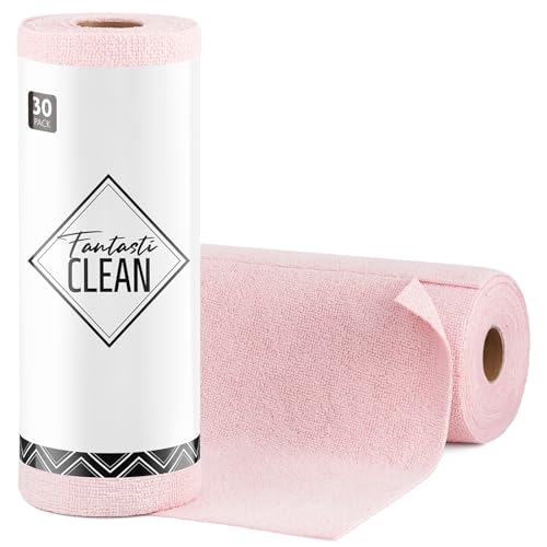 Fantasticlean Microfiber Cleaning Cloth Roll- 30 Sheets, 12" x 12" (Pink) | Super Absorbent, Lint-free, Tear-away Microfiber Towel Roll, for All-Purpose Cleaning, Reusable Alternative to Paper Towels - color: Pink, size: 30 pack