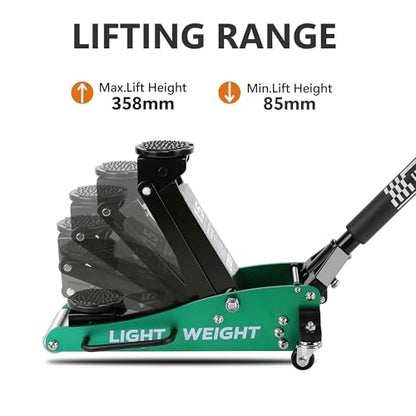 1.5 Ton Low Profile Racing Floor Jack, Aluminum and Steel Hydraulic Car Jack with Dual Piston Quick Lift Pump, 3,000 lb Capacity, Portable Garage Jack for Cars and Low Clearance Vehicles,Green - color: Green
