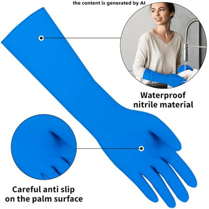 16 inch Nitrile Disposable Gloves Long Sleeved Blue 6Mil Durable Waterproof Latex Free Cleaning Dishwashing 50PCS - color: Blue, size: Large