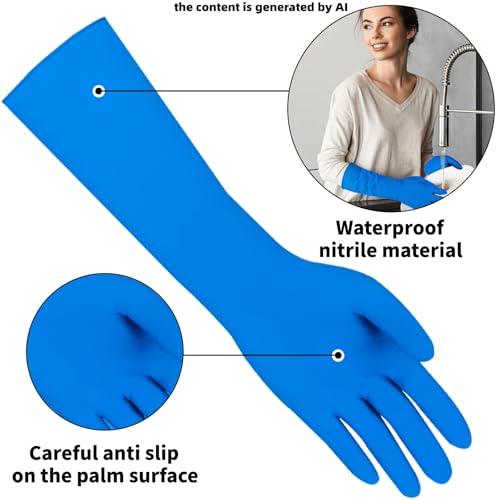 16 inch Nitrile Disposable Gloves Long Sleeved Blue 6Mil Durable Waterproof Latex Free Cleaning Dishwashing 50PCS - color: Blue, size: Medium