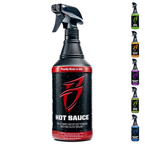 Bling Sauce Hot Sauce Hard Water Spot Remover with Wax Sealants, 32 oz | Hard water spot remover cleans without stripping wax, adds glossy sealants and works on boats, RVs, autos and glass - size: 32 Fl Oz (Pack of 1)