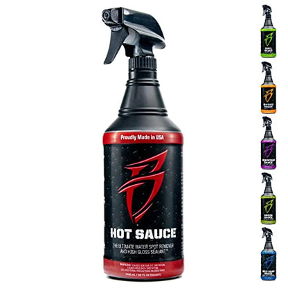 Bling Sauce Hot Sauce Hard Water Spot Remover with Wax Sealants, 32 oz | Hard water spot remover cleans without stripping wax, adds glossy sealants and works on boats, RVs, autos and glass - size: 32 Fl Oz (Pack of 1)