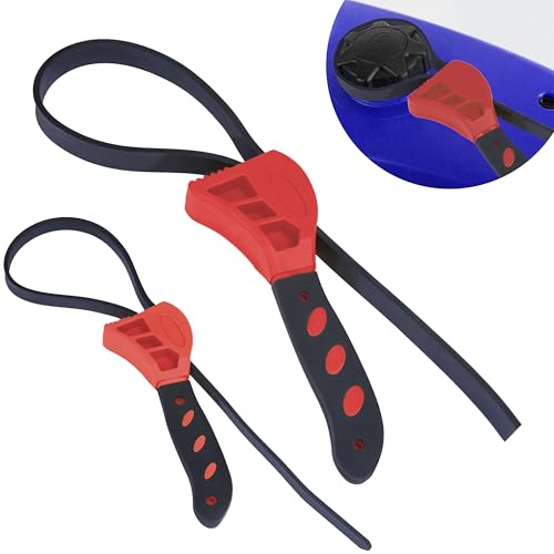 2 PCS Strap Wrench Plumbing, Rubber Strap Wrench, 24 Inch & 19.7 Inch Oil Filters Strap Wrenches, Water Filter Wrenches, Adjustable Rubber Jar Opener for Water Filters, Plumbing,Sink, Faucet (Red) - color: Red