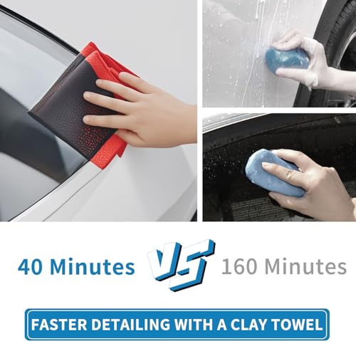 2pcs Clay Towels (12 * 12 in), Fine Grade Microfiber Towels for Car Detailing, DIY Detail Clay Bar Alternative
