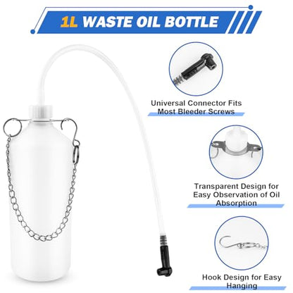 3L Manual Brake Bleeder Kit, One Person Brake Fluid Bleeding Vacuum Pump with 1L Catch Bottle and 4 Master Cylinder Adapters for Brake & Clutch System, Suitable for Most Vehicles