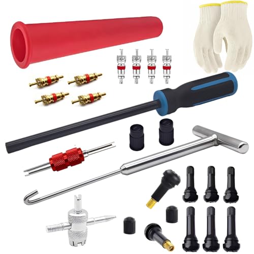 Valve Stem Removal Tool with Heavy Duty Hook & Longer Puller,Tire Valve Stem & Core Replacement Installation Tool Kit,without Tire Removal,Tire Pressure Checking, for Cars Motorcycles Lawn Mowers ATVs