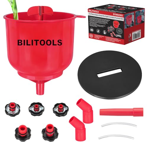 BILITOOLS Coolant Funnel Kit, Automotive Radiator Coolant Filling Tool | No-Spill Radiator Cooling System Bleeding Burping Tool Kit with Vent Tube