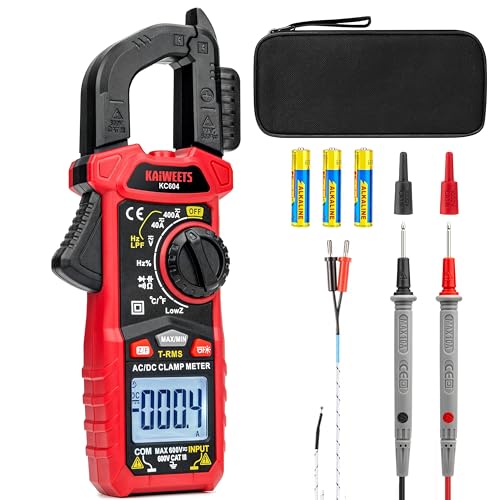 KAIWEETS Digital Clamp Meter Multimeter with D-Shaped Jaw for AC/DC Current & Voltage, Auto-ranging 4000 Counts Voltage Tester with Flashlight Backlight, Measuring Temperature Continuity Diode NCV - size: 4000 Counts