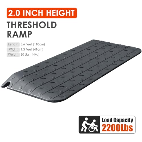 1" - 4" Rise Height Heavy-Duty Rubber Threshold Ramps, Cuttable Entrance Doorway Ramp, Non-Slip Curb Ramps, Loading Ramps for Wheelchair Scooter Car Outdoor Indoor (2" Rise) - size: 2" Rise