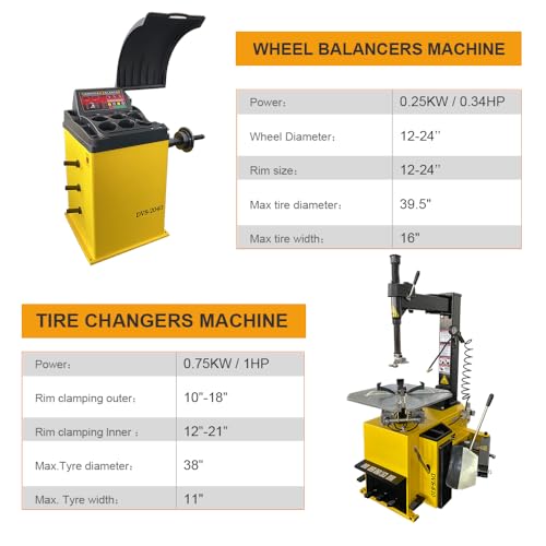 Tire Changer and Economic Wheel Balancer Combo, 1.5HP Motor with 0.25KW Pure Copper, 110V for 10-24" Rims, Cost-Effective Tire Service Set for Garage
