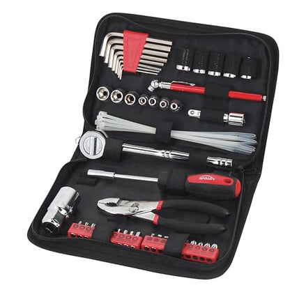 Apollo Tools 56 Piece Compact SAE Auto Tool Set in Zippered Case, Small Mechanic Tool Set for Car Emergency, Motorcycle Repair on the Road, Great for Travel Tool Needs - Red - DT9774 - style: SAE (Automotive)