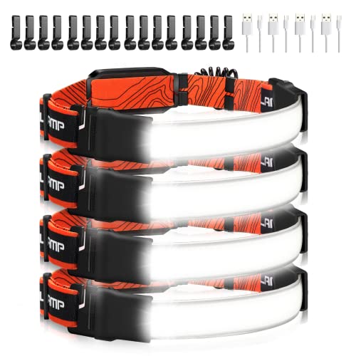 Hopedone 4-Pack Rechargeable Headlamp, 1000LM 230° Wide Beam Head Lamp with Red Rear Light, 3 Front and 3 Rear Modes, Lightweight Hard Hat Light for Running, Dog Walking, Cycling and Work - color: Mystery Orange(4-Pack)