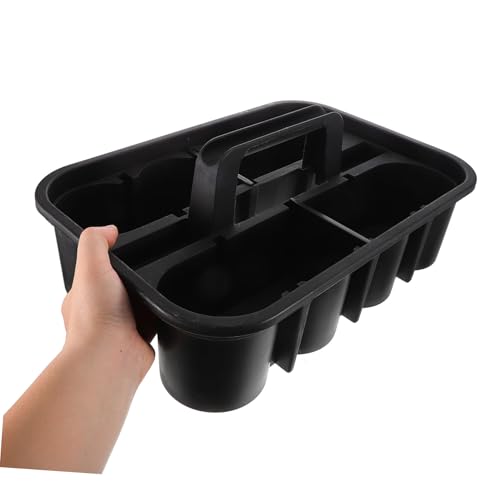 Happyyami Sturdy Plastic Storage Tray Organizer with Handle for Car Cleaning Tools Divided Tote Bin for Art Craft Supplies Makeup Bathroom Durable Stylish Cleaning Supplies Basket