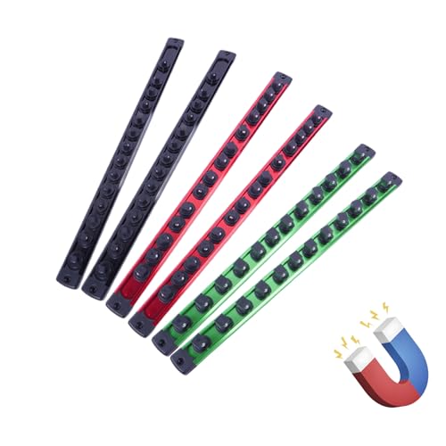 Magnetic Socket Holder Organizer Set: 6-Piece 1/4, 3/8, 1/2 Drive Socket Trays Socket, 360° Swivel Clips Socket Holder Kit, For Automotive Mechanic Garage (Black Red Green) - color: Black Red Green, size: 1/2 1/4 3/8(6PC）
