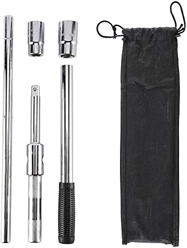 Toolly 23" Universal Extended Lug Wrench, 4 Way Tire Iron Nut Wrench Set with Storage Bag and Standard Sockets (17mm/19mm,21mm/23mm)