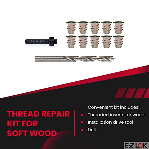 E-Z LOK E-Z Hex Thread Repair Kit for Soft Wood Flanged Threaded Inserts 1/4-20 x 13mm, Drill, Installation Tool - size: 1/4-20 x 13mm, style: Flanged
