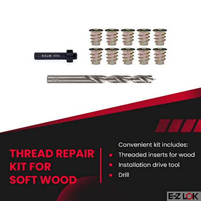 E-Z LOK E-Z Hex Thread Repair Kit for Soft Wood Flanged Threaded Inserts 1/4-20 x 13mm, Drill, Installation Tool - size: 1/4-20 x 13mm, style: Flanged