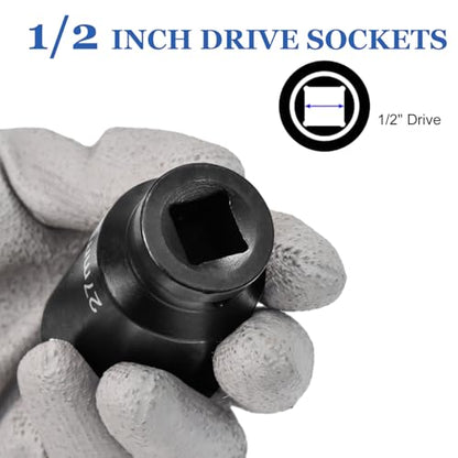 35pcs 1/2" Drive Deep Impact Socket Set, Axle Hub Nut 6-Point Metric 8-32mm CR-V Steel Heavy Duty Sockets Tool Set with L Shape Extension Breaker Bar for Vehicle Repair Maintainance (22508#) - style: 22508#