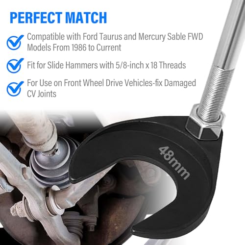 48mm Inner CV Axle Removal Tool with Nut - Front Wheel Drive Vehicles Axle Pulley Attachment For Slide Hammer with 5/8"-18 Threads - CV Joint Puller Fork Adapter Removing Tool Fix Damaged CV Joints - size: 48cm