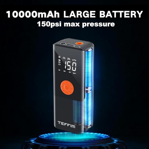 Tire Inflator Portable Air Compressor with Digital Pressure Gauge, 12V Smart Air Pump for Car Tires, Motorcycle, SUV, Electric Bike, Bicycle, Sports Balls with 10000mAh Battery & LED Light