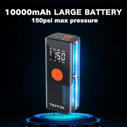 Tire Inflator Portable Air Compressor with Digital Pressure Gauge, 12V Smart Air Pump for Car Tires, Motorcycle, SUV, Electric Bike, Bicycle, Sports Balls with 10000mAh Battery & LED Light