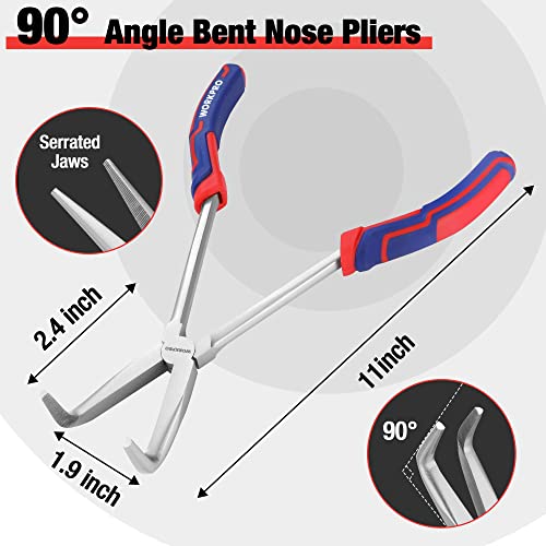 WORKPRO 3PC Long Reach Pliers Set, 11'' Straight, 90° & 45° Bent Nose Plier | Extra Long Needle Nose Plier Set For Narrow Spaces