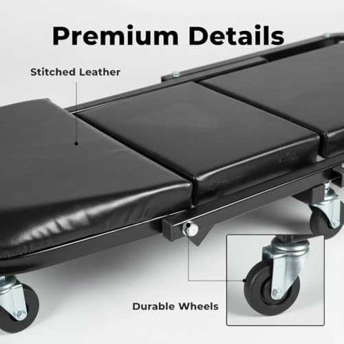 superokay 2-in-1 Folding Creeper Seat, 36-Inch, 300LBS Capacity | Steel frame, 2-in-1 creeper/seat, 360° casters, padded cushion, tool tray, foldable, garage repair - size: 36 inch