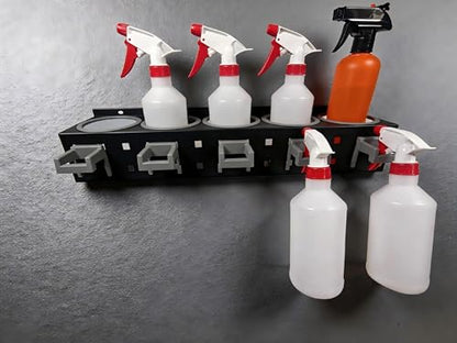 2-Pack Spray Bottle Organizer - 5 Can Holes + 5 Hooks, Wall-Mounted Multi-Functional Organizer Suitable for Car Detailing, Garage, Kitchen, Bathroom
