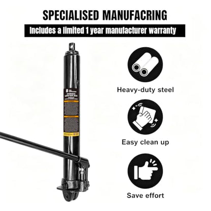 Torin 8 Ton Hydraulic Long Ram Jack with Single Piston Pump and Clevis Base (Fits: Garage/Shop Cranes, Engine Hoists, and More) w/Handle, Black, AT30806B