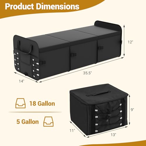 18 Gal Car Trunk Organizer with Lid, 3-Compartment Portable Storage Box with Leakproof Cooler Bag, Shoe Storage, Dividers & Adjustable Securing Straps, Collapsible Trunk Organizer for SUV, - size: 18 Gallon