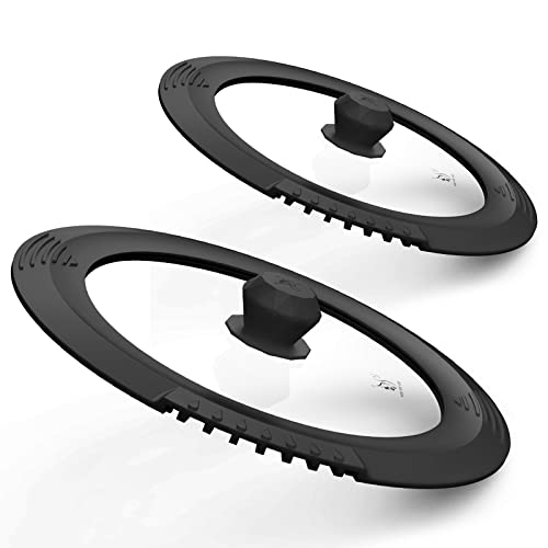 Tempered Strainer Lid for Stockpot, Pasta, Soup Pots with Heat Resistant Silicone Rim - Universal Pan Lid with Pour Spout - Water, Oil Safe - Microwave Safe - Fit 6.5-12 inch - Black - color: Black, size: 6.5-7-7.5-8 and 10-10.5-11-11.5-12 inch
