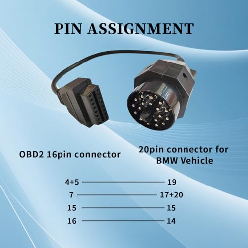 OBD1 to OBD2 Cable for BMW 20 Pin Adapter,20pin Diagnostic Connector | Compatible for BMW Old Vehicle 20pin Obd1 to 16pin Obd2 Diagnostic Connector, Work with ELM327 OBDii Scanner Tool/Code Reader - style: Fit for BMW-20pin