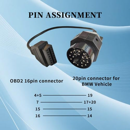 OBD1 to OBD2 Cable for BMW 20 Pin Adapter,20pin Diagnostic Connector | Compatible for BMW Old Vehicle 20pin Obd1 to 16pin Obd2 Diagnostic Connector, Work with ELM327 OBDii Scanner Tool/Code Reader - style: Fit for BMW-20pin