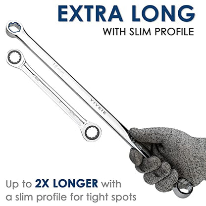 YIYEIE 5-Piece Extra Long Box End Wrench Set, Metric 8mm-19mm, 6 Point Extended Bolt Extractor Wrench, CR-V Labor-Saving Aviation Spanner with EVA Foam - color: Extra Long | Extractor Wrench