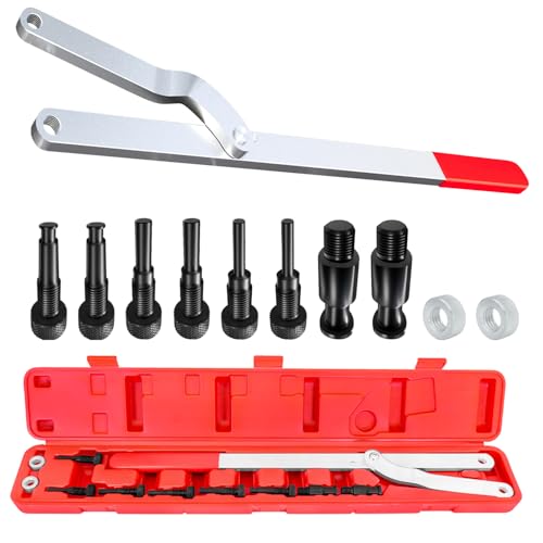 11PC Universal Camshaft Pulley Holder & Fan Clutch Removal Tool Set | Adjustable Sprocket Holding Wrench, Pins, Timing Belt, Cam Gear, Pulley Service, Automotive Alignment Repair Tool Kit