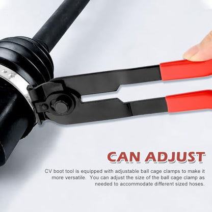 CV Boot Clamp Plier with 10PCS Stainless Steel Boot Clamps, Small and Large Stainless Steel Universal Adjustable Drive Shaft CV Crimp Clamp Collar Pliers for Most Cars