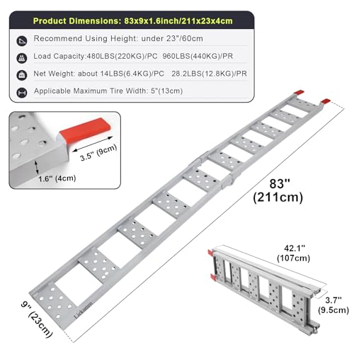 LIEKUMM 83" ATV Ramps 2-Pack, 960 lbs Capacity Folding Loading Ramps for Pickup Trucks, Heavy Duty Truck Ramps for Trailer, Lawn Mower (Silver) - size: 83"L(Silver/2PCS)