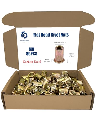 80PCS M8 x 1.25 Rivet Nuts, Made of Carbon Steel with a zinc-Plated Finish, Featuring a Flat Head and Threaded Insert knurled Nutsert Kit - size: M8(80PCS)