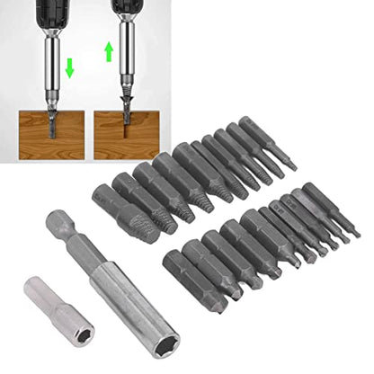 FTVOGUE Screw Extractor Kit High Speed Steel Broken Bolt Remover with Screwdriver Bits for Household Automotive Mechanical Maintenance 3 Uses Damaged Screw Removal