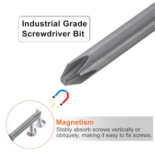 HARFINGTON 5pcs #2 Phillips Screwdriver Bit PH2 1/4" Hex Shank 3" (75mm) Long Magnetic S2 Steel Industrial Grade Screw Driver Bit Cross Head Electric Drill Bits 0.236" (6mm) Rod - size: PH2 x 75mm x 6mm