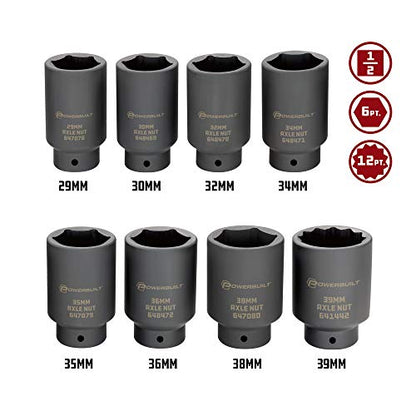 Powerbuilt Axle Nut Socket Kit, 8 Piece, 1/2 Inch Drive, 6 and 12 Point, Remove Axle Nuts, Car Vehicle Wheel Repair Tools, Storage Case - 647883 - style: 8 Piece