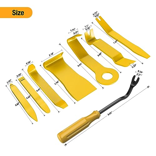 GOOACC 8PCS Auto Trim Scratch Removal Tool | Car Audio Dash Panel Window Molding Fastener Remover Tool Kit-Yellow - color: Yellow, size: 8PCS Trim Removal