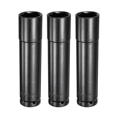 HARFINGTON 3pcs 6-Point Deep Impact Socket 1/2" Drive 27mm Metric Socket 6" (150mm) Extra Long Heat-Treated 45# Steel for Home Auto Spindle Axle Hex Nuts Bolts Repair, Black - size: 27mm + 6" Long