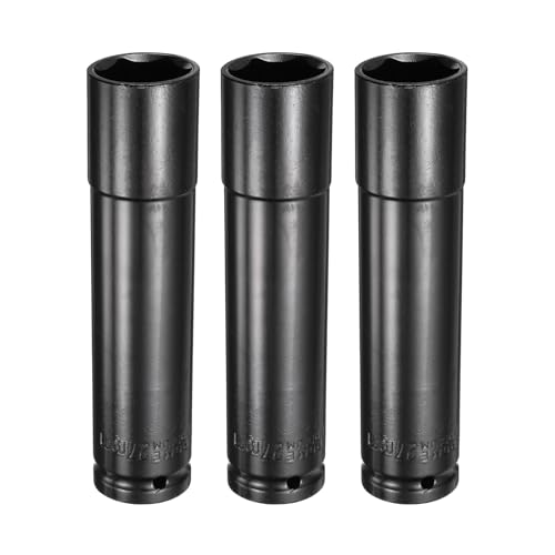 HARFINGTON 3pcs 6-Point Deep Impact Socket 1/2" Drive 27mm Metric Socket 6" (150mm) Extra Long Heat-Treated 45# Steel for Home Auto Spindle Axle Hex Nuts Bolts Repair, Black - size: 27mm + 6" Long